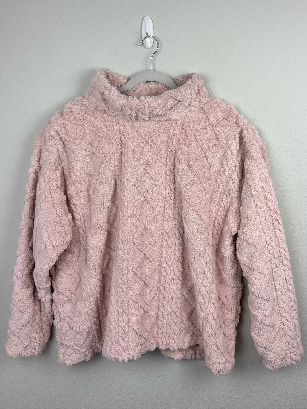 Eddie Bauer Dusty Pink Cable Knit Fleece Plush Pullover Sweater Size XXL Cozy